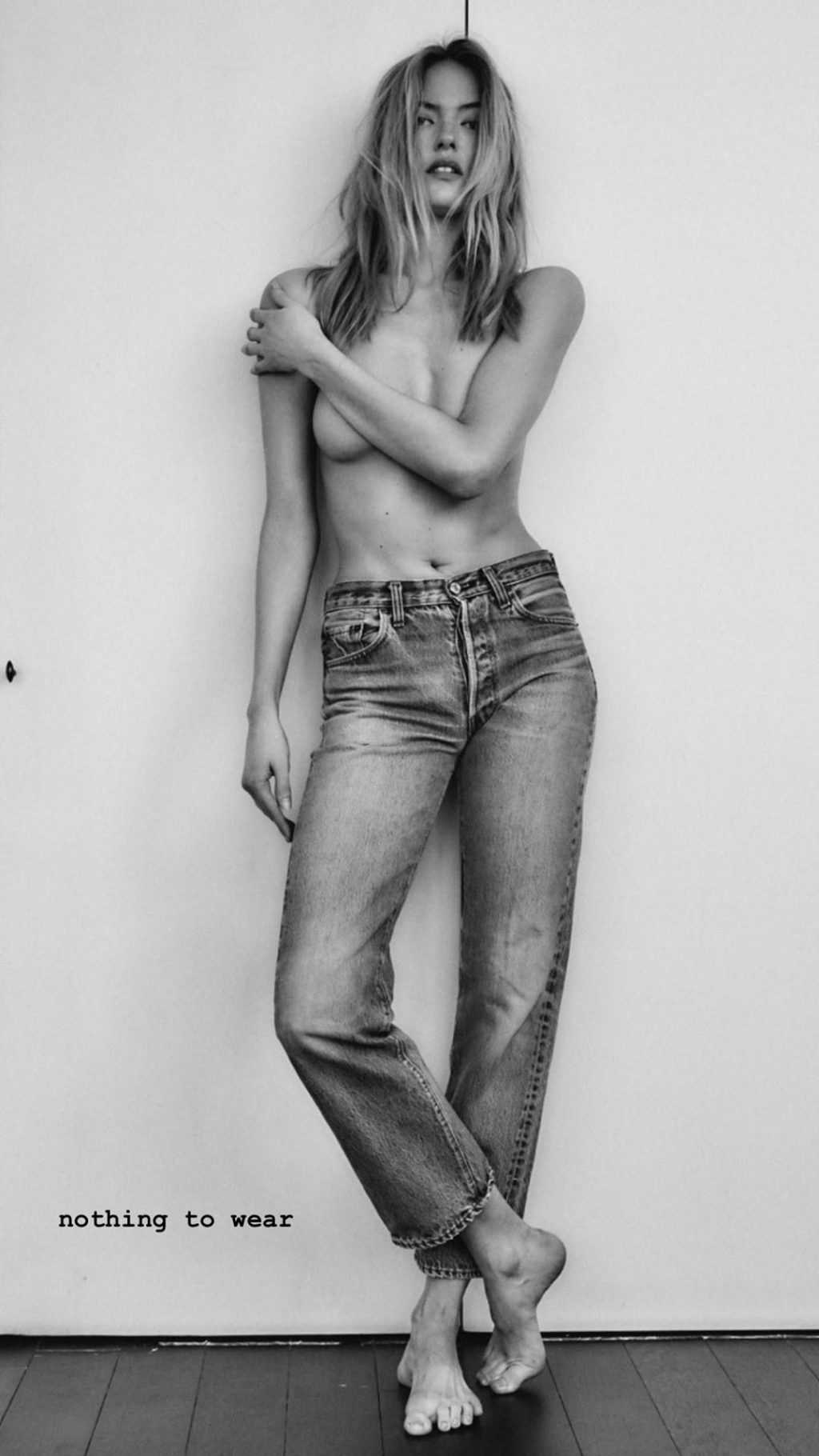 topless tits photoshoot photos nude model Martha Hunt jeans Instagram celebrity boobs 