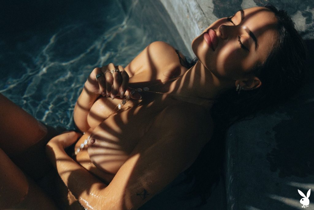 Flawless Brunette Seductress Claudia Tihan Posing Naked in a Pool video screenshot 36