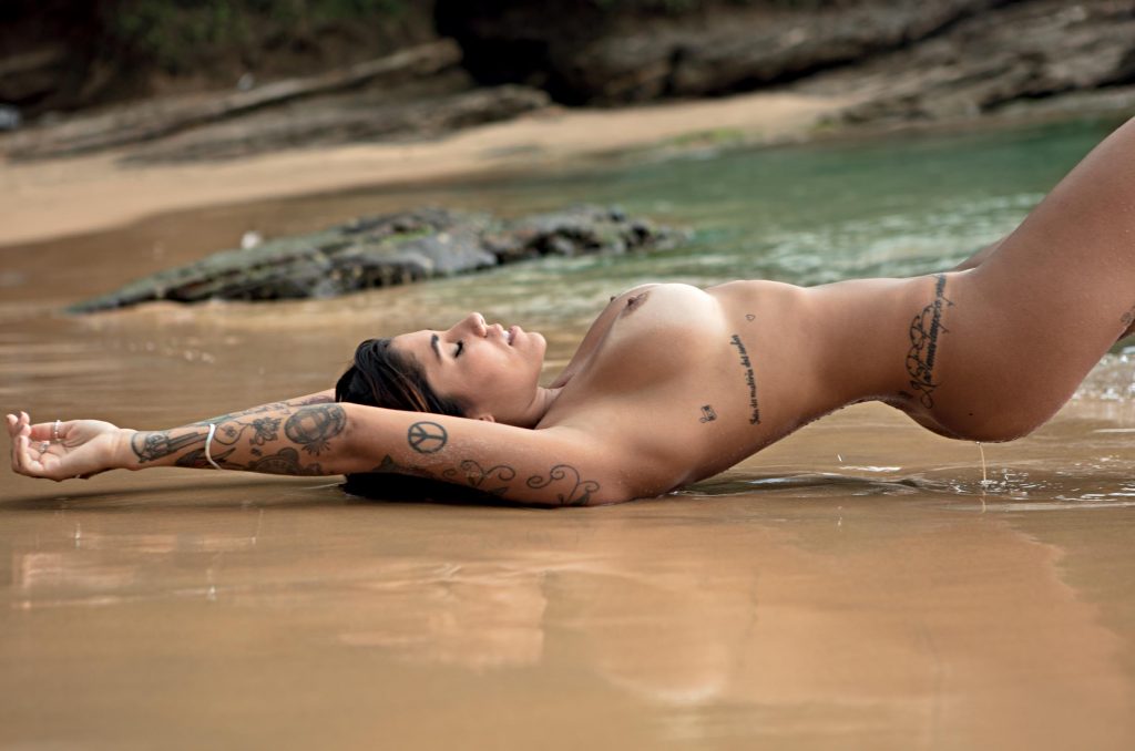 Tatted-Up Edgy Brunette Gabriela Rippi Indulging in Skinny Dipping for Playboy gallery, pic 17