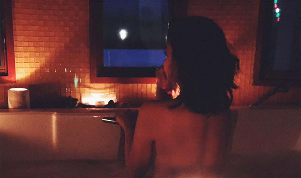 Stella Hudgens topless in bathtub
