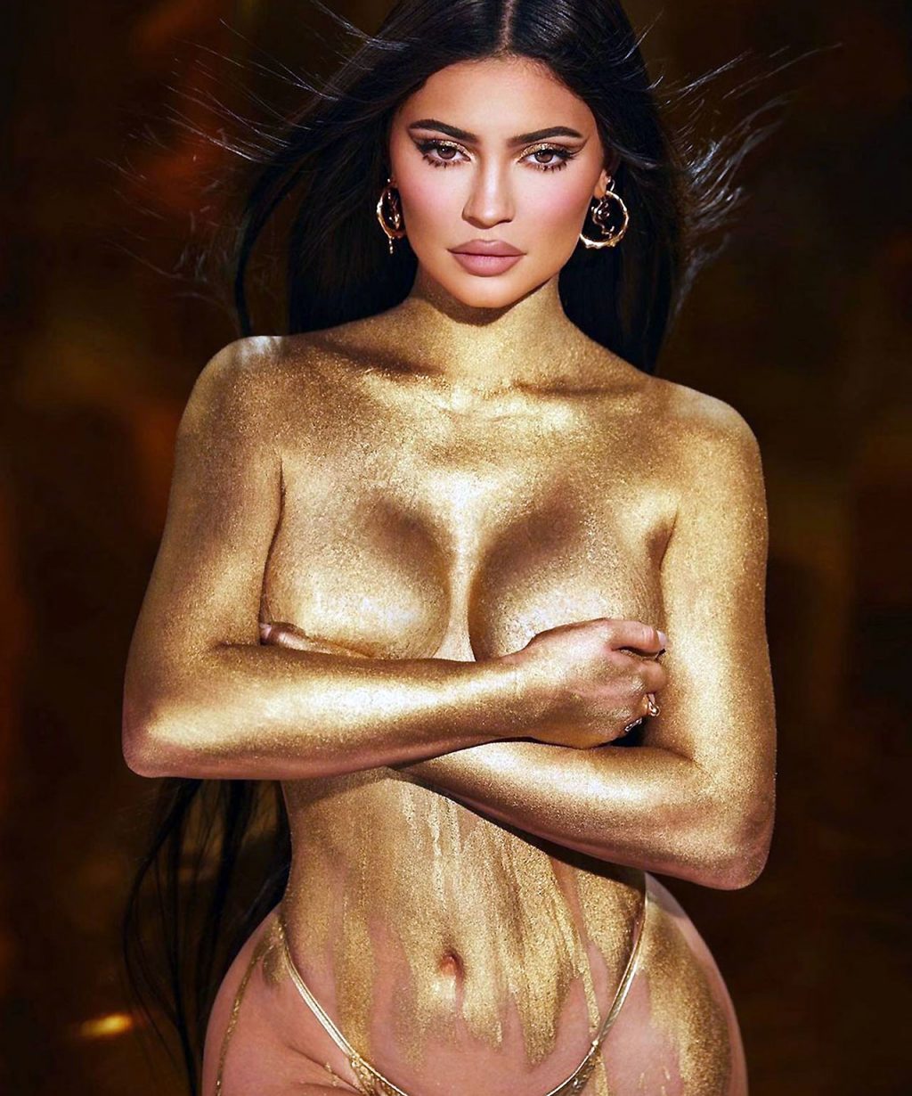 Kylie Jenner nude gold makeup topless porn ScandalPost 2