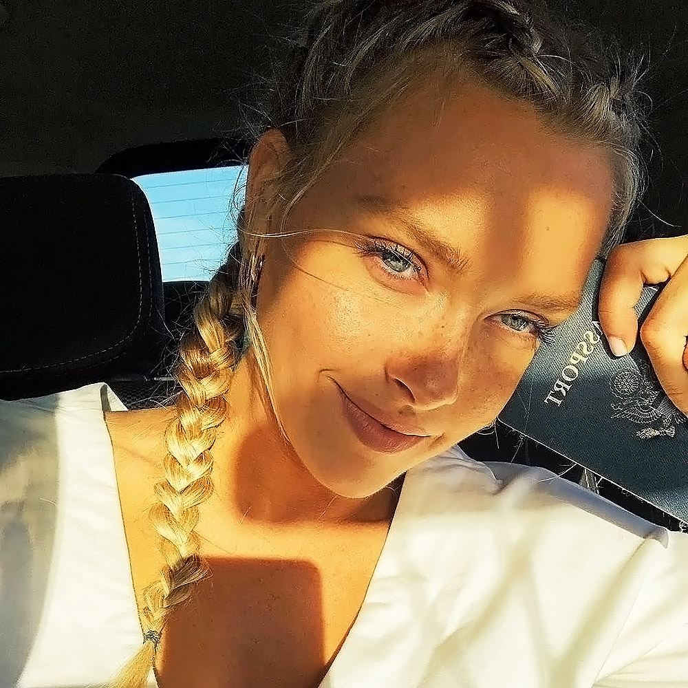 Camille Kostek selfie in car